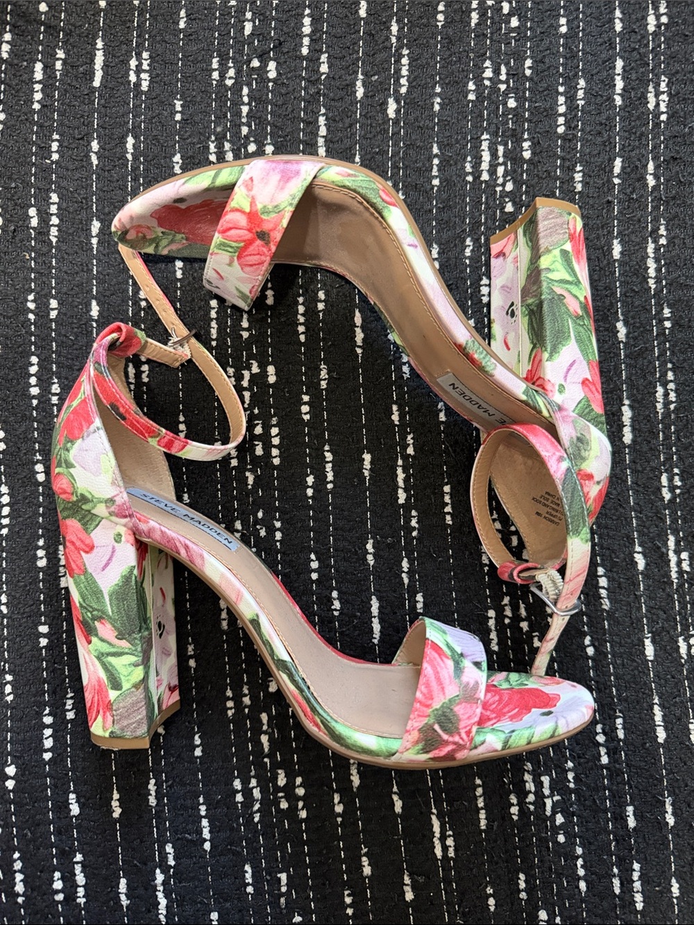 Steve Madden Floral Pink Block Heel Sandals with Ankle Strap